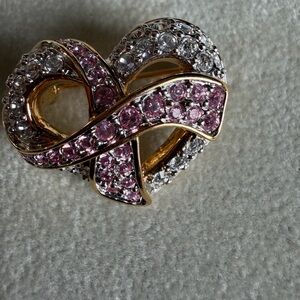 Elegant swarovski pink ribbon   Heart-Shaped Pink and Silver Brooch